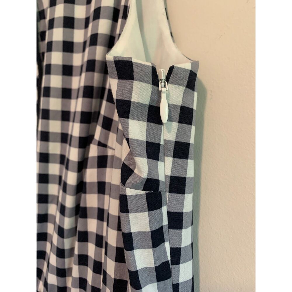Talbots Navy White Gingham Fit & Flare Sleeveless Cotton Dress Preppy 8P - Picture 7 of 8